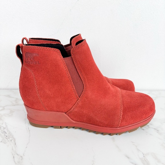 Sorel Evie Orange Pull On Chelsea Wedge Booties Sz 9.5 - Picture 5 of 13